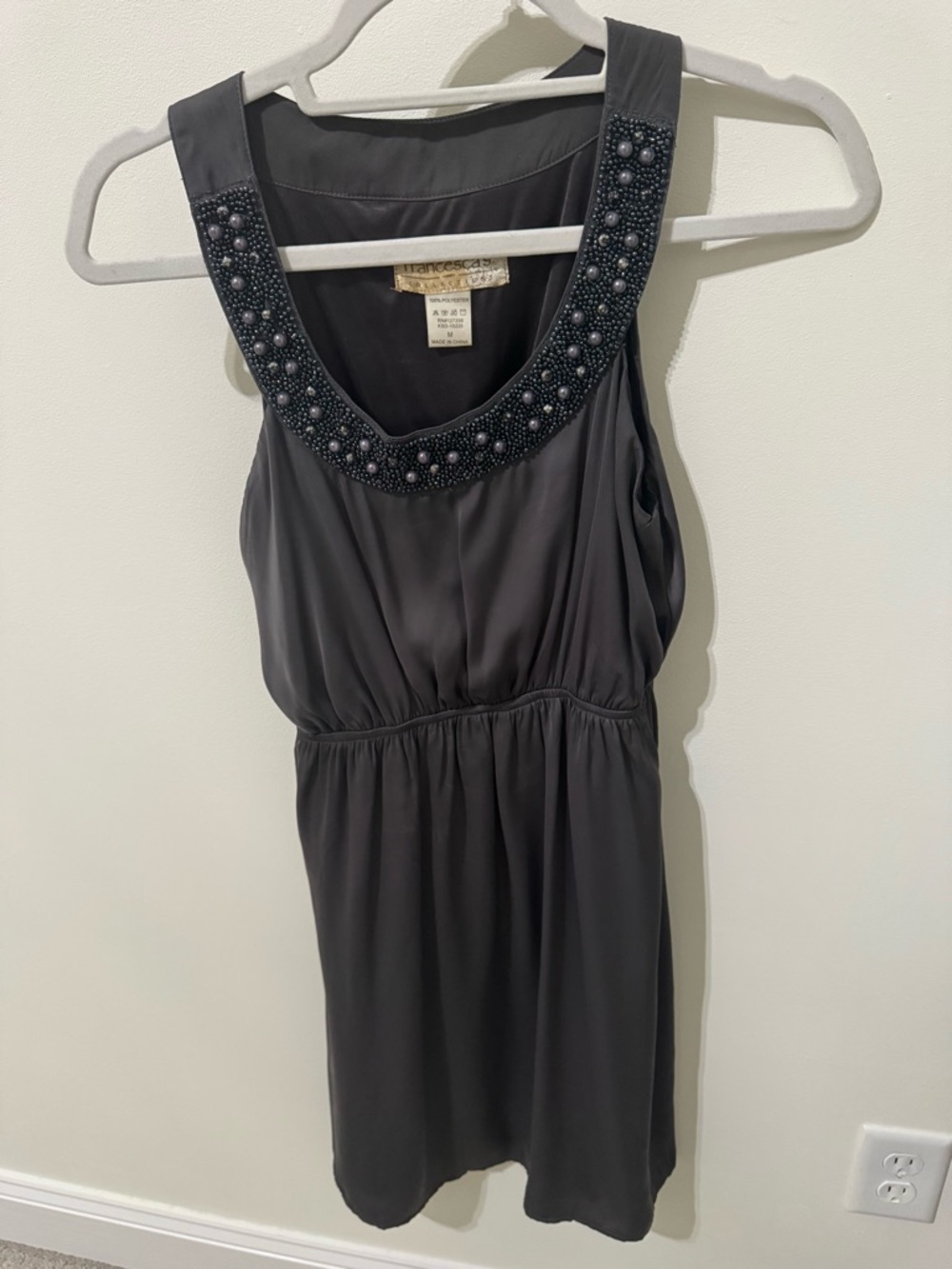 Francesca's Collections Black Beaded Scoop Neck Dress